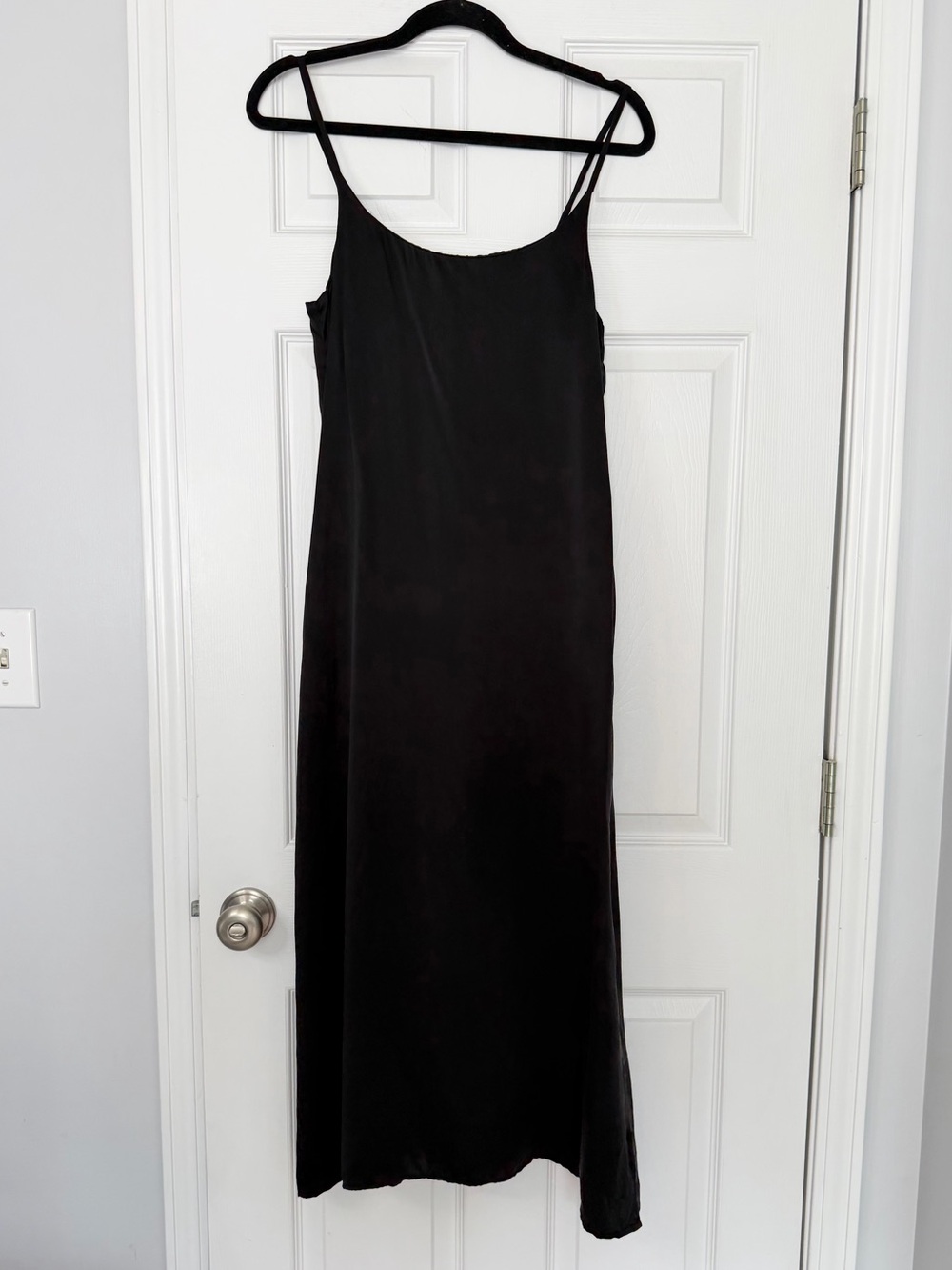 ASCENO Size S • Black Silk Midi Slip Dress.